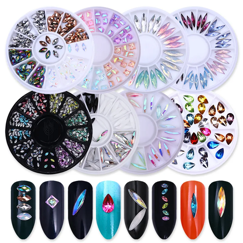 

Opal Silver Marquise 3D Nail Art Decorations in Wheel Nail Rhinestones Colorful Sharp Bottom Resin Nail Decoration Body Art