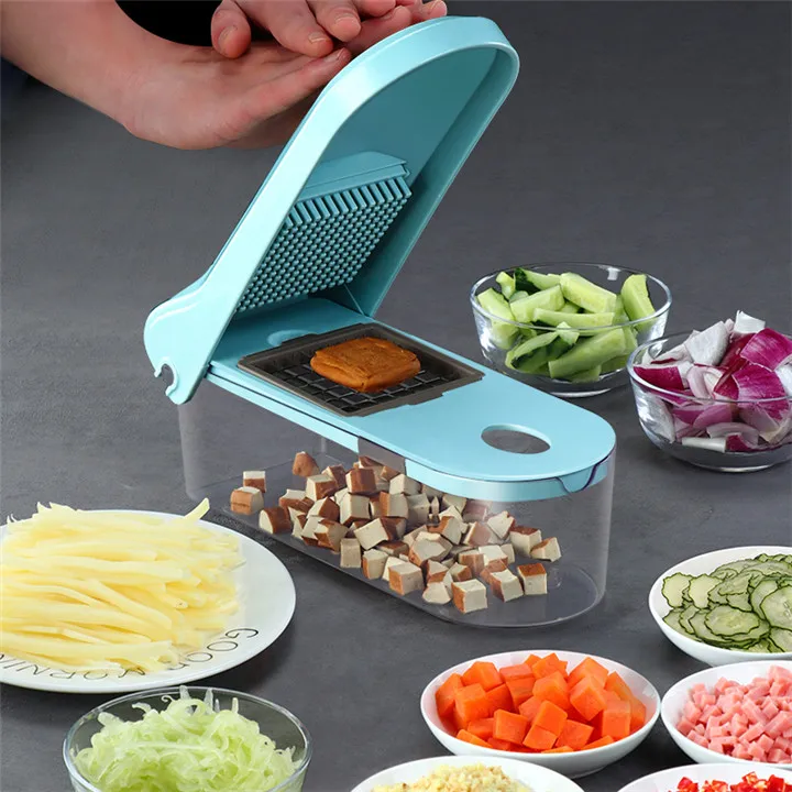 

Multifunction 8 In1 Food Vegetable Salad Fruit Peeler Cutter Slicer Dicer Onion Food Chopper with Container Kitchen Tool