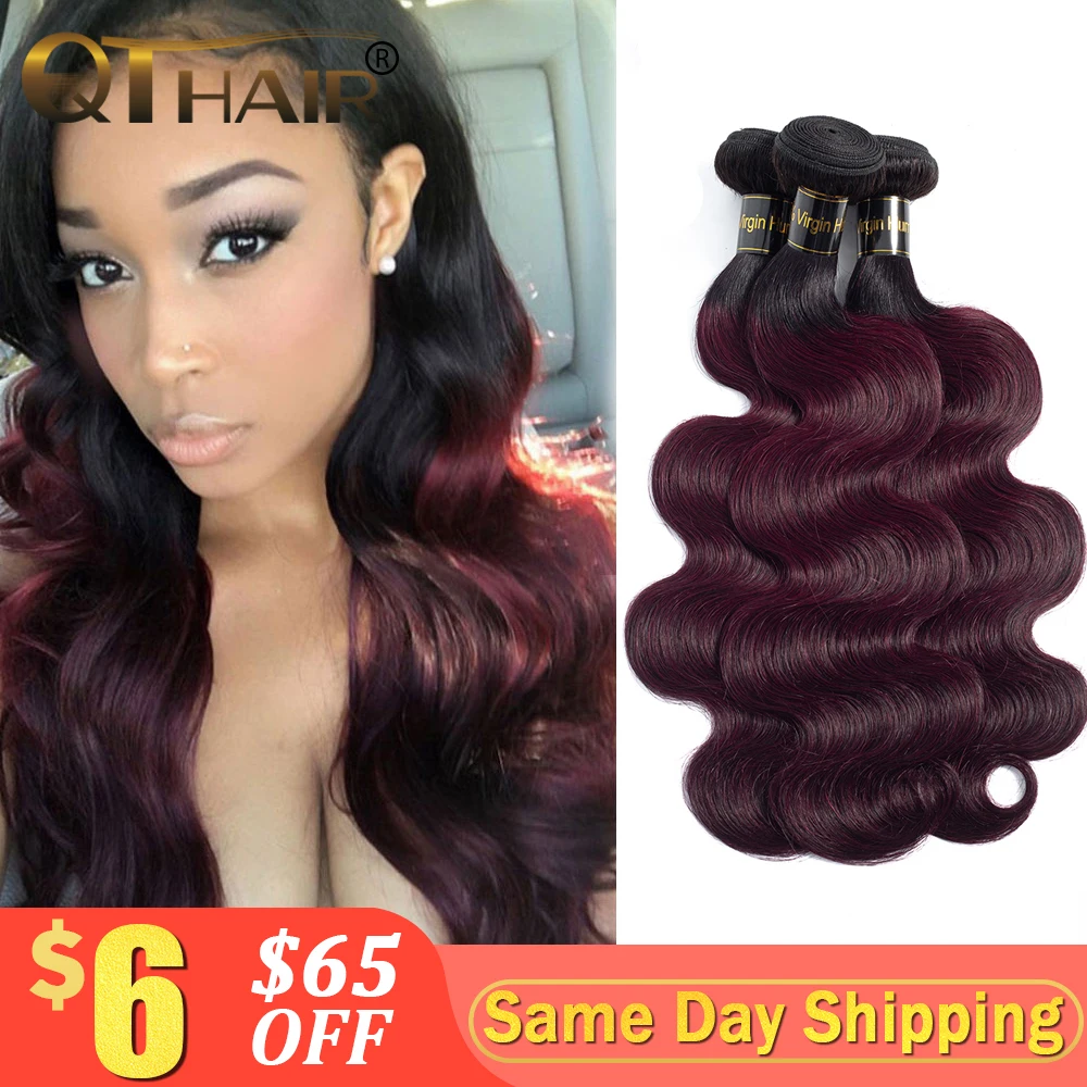 QT Ombre Hair Bundles Human Hair Body Wave Peruvian Body Wave Ombre 1B/ 99J Wine Red Remy Ombre Hair Bundles Free Shipping