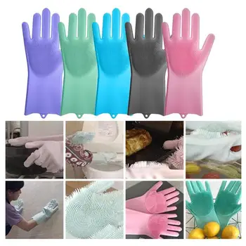 

1Pair Magic Silicone Dish Washing Gloves Rubber Cleaning Gloves Scrubber for Kitchen Pet Bath Pet Grooming Car Cleaning