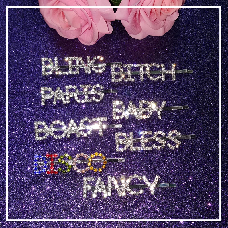 Самые популярные слова заколки для волос Blingbling буквы с кристаллами Стразы