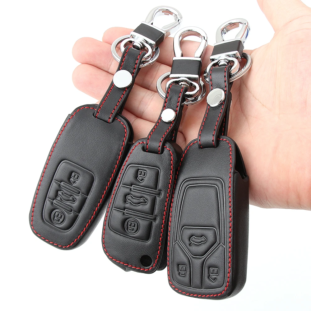 

Genuine Leather Car Key Cover For Audi A3 Q3 Q5 A6 C5 C6 A4 B6 B7 B8 TT 80 S6 Car Key 3 Button Car Key Leather Case Protection