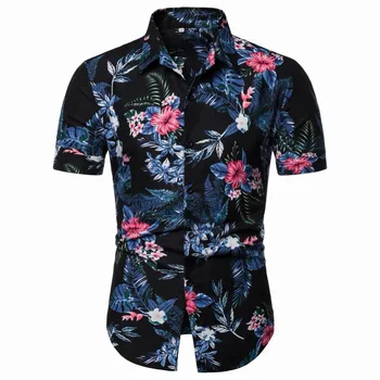 

2019 New Summer Mens Short Sleeve Beach Hawaiian Shirts Streetwear Casual Floral Shirt Men Party Holiday Vacation Chemise Homme