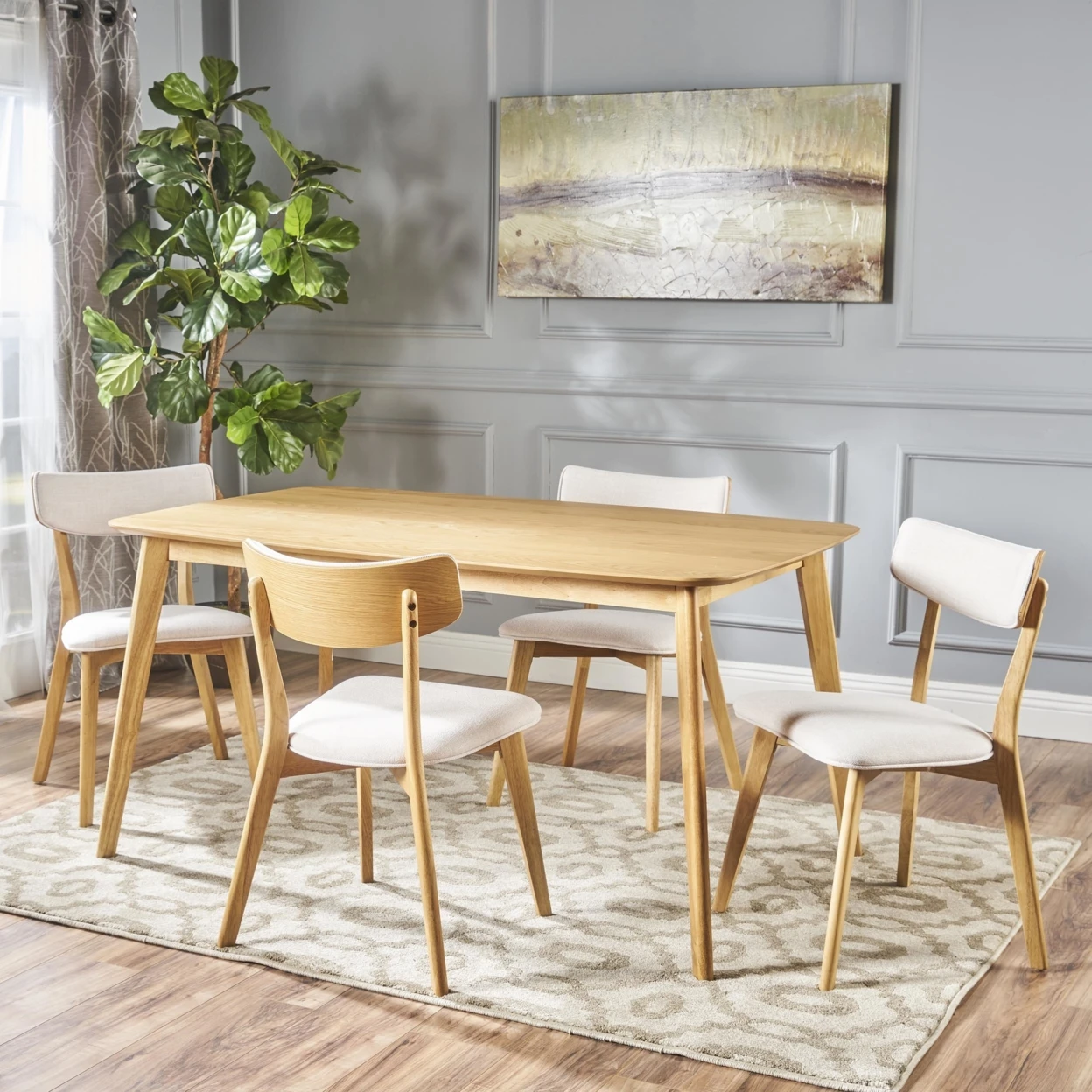 Antonio Mid Century Natural Oak Finished 5 PC Dining Set