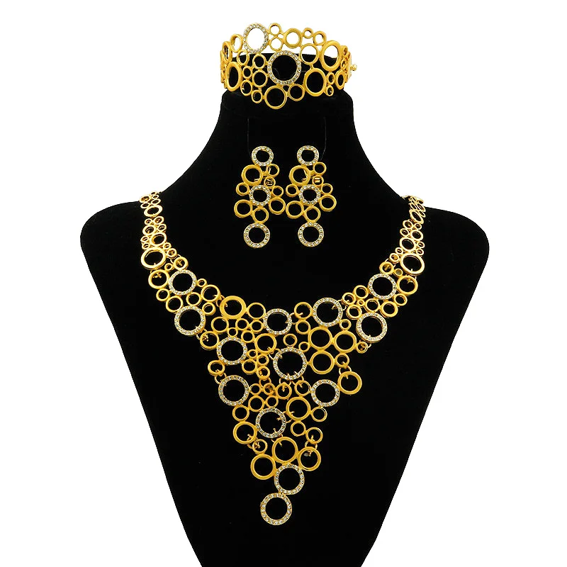 

Full Crystal Big Necklace Earrings Sets Donut link Charms Dubai Italy Jewelry Sets Quality Gold Jewellery Fashion Accessories