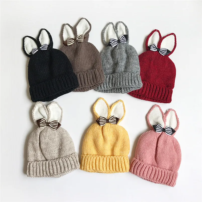 Baby Hats For Girls Boy Baby Knitted Rabbit Ears Newborn Winter Warm Hat Knitted Cotton Cap Kids czapki dla dzieci #4S20 (5)