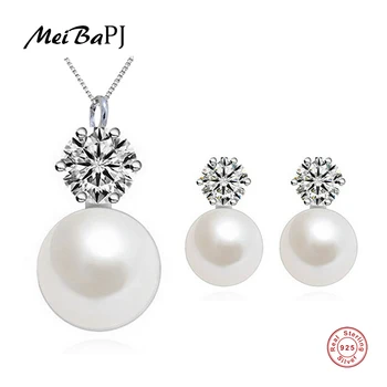 

MeiBaPJ Simple Freshwater Pearls Jewelry Set Real S925 Sterling Silver Classic Jewelry Sets Gift Box 4 Colors