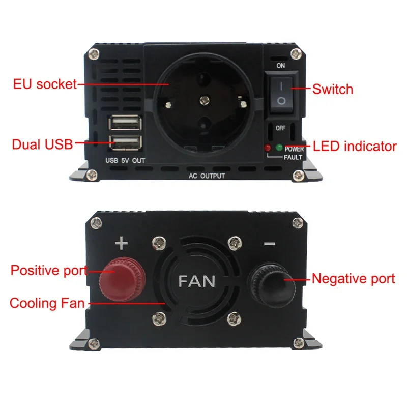 1500W/2000W/2600W Home/outing LCD display DC 12V to AC 220V Modified Sine Wave 2 USB car Transformer Convert EU socket Inverter