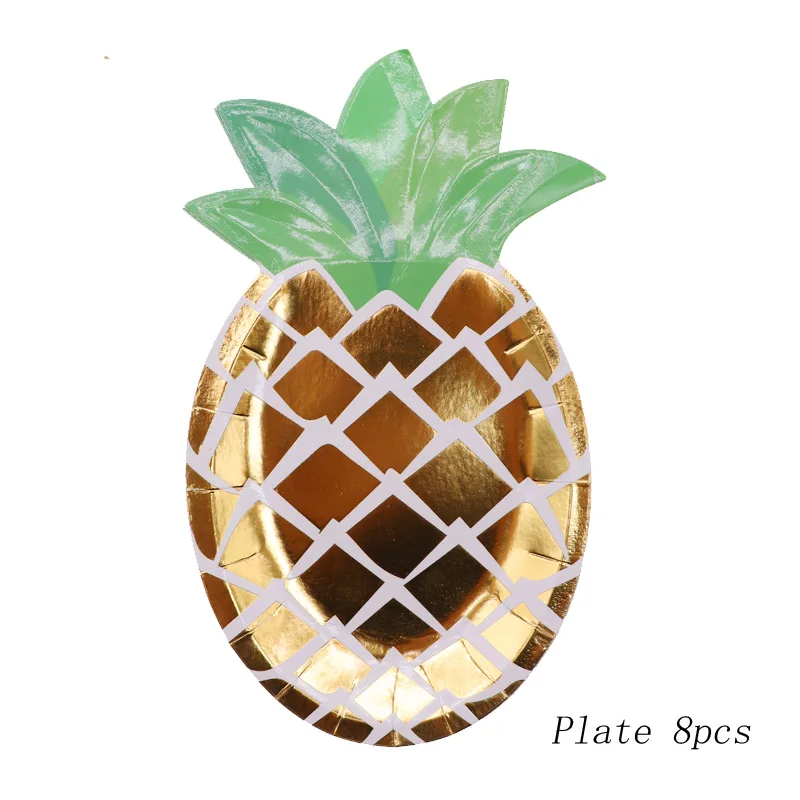 Bronzing pineapple white disposable tableware paper cup paper cup tissue set adult party wedding decoration children - Цвет: Pineapple plate 8pcs