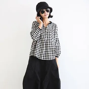 

Black And White Plaid Women Tops Retro Feminina Blusa Prairie Chic Women's Shirts Casual Camisa Sweet Woman Cloth