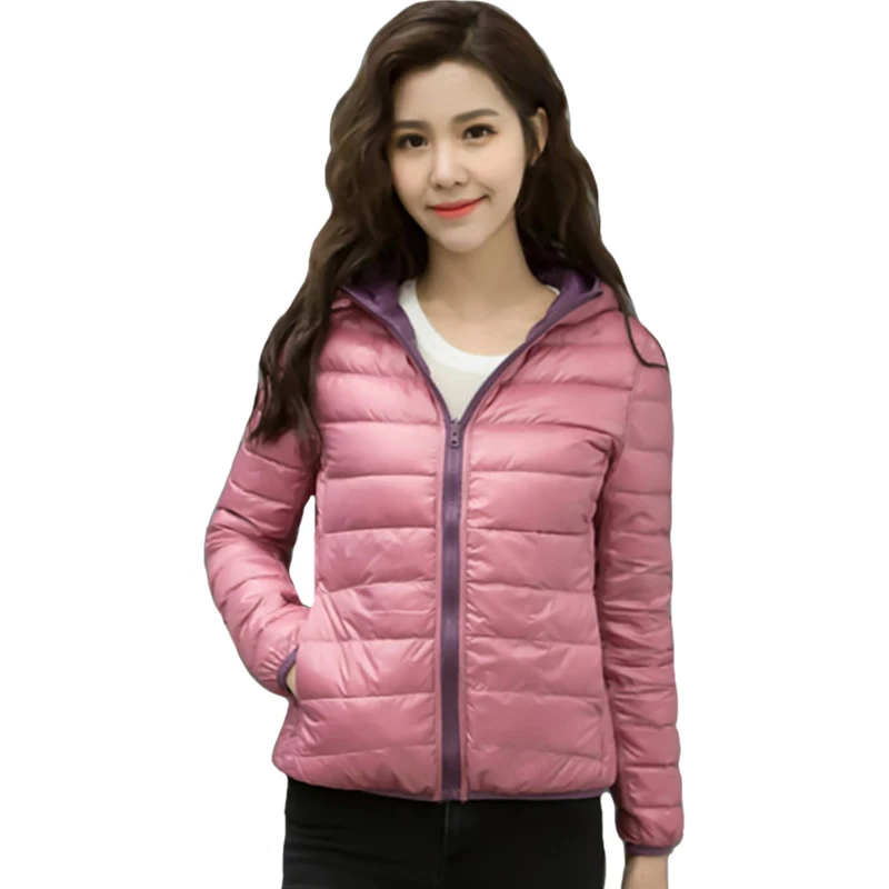 

2018 Autumn Winter Women Jacket Double Side Wear Light Thin White Duck Down Female Coat Fashion Women's Outwear Ladies Jackets