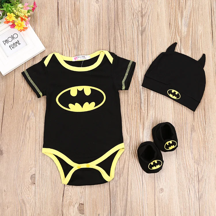 

OKLADY Baby Boy Romper Batman Triangle Climbing Suit + Hat + Foot Set Three-piece Children's Suit for Bede Black Romper Toddler