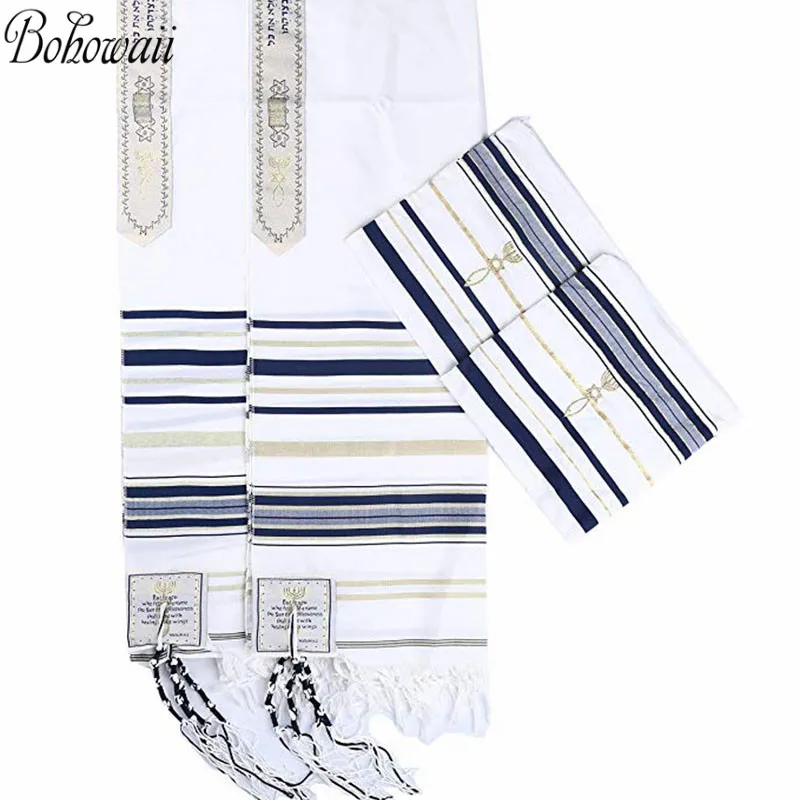 

BOHOWAII Muslim Prayer Hijab Jewish New Covenant Prayer Shawl Long Hijabs Tallit with Matching Bag