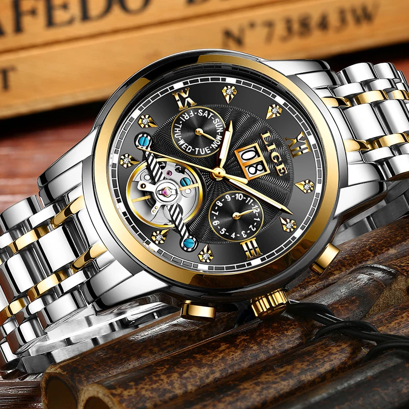 2019Business Clock Mens Watches Luxury Brand Top LIGE Tourbillon Sport Mechanical Watch Men Fashion Automatic Watch Reloj Hombre