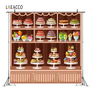 

Laeacco Cake Shops Retailer Wooden Shelf Baby Cartoon Banner Photo Backgrounds Photography Backdrops Photocall Photo Studio