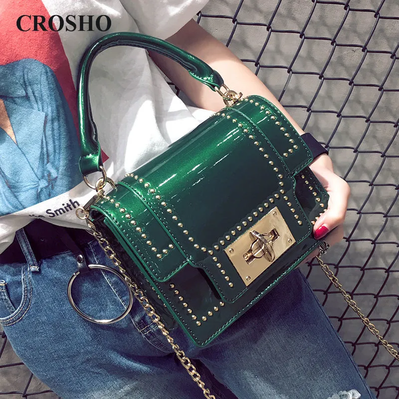 

CROSHO Rivet Small Square Bag Chain Small Bag Hand Bill of Lading Shoulder Messenger Bag