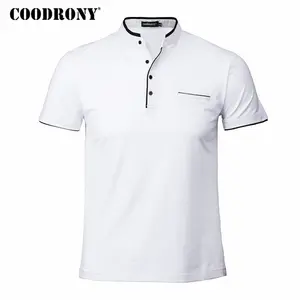 COODRONY Mandarin Collar Short Sleeve Tee Shirt Slim Fit Cotton T-Shirts