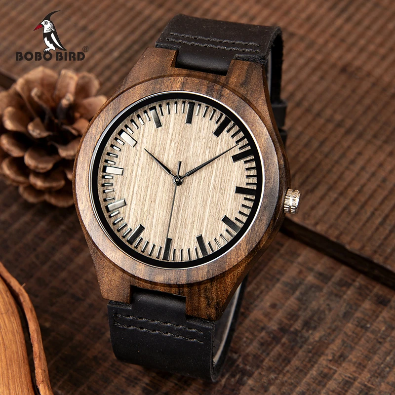 relogio masculino BOBO BIRD Ebony Wood Watch Men Japan Movement Quartz Wooden Timepieces erkek kol saati Men's Gift Accept Logo