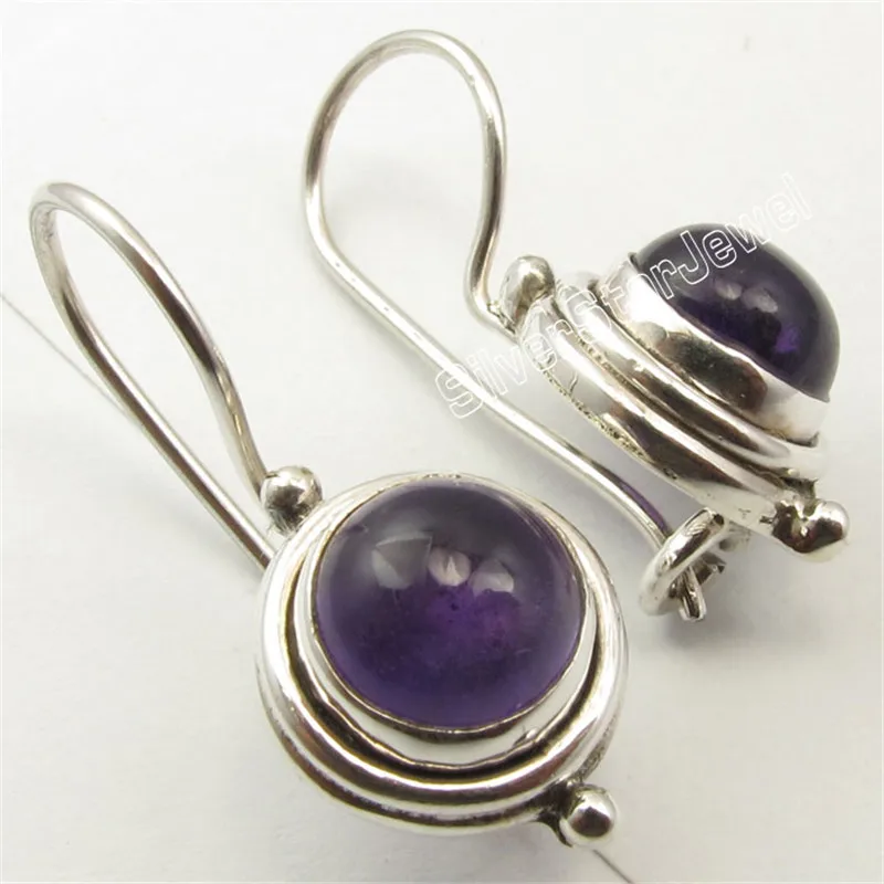 

Sterling Silver AMETHYST Oxidized Stunning Dangle Earrings 2.4CM Jewelery Variation