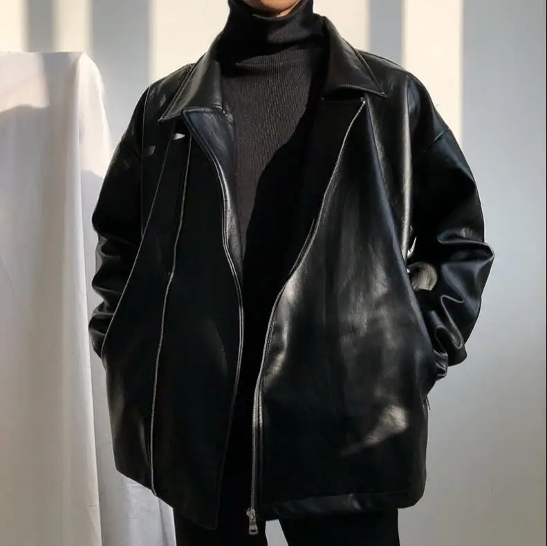 

2019 men clothing Hair Stylist GD Fashion Flying Loose Flip-collar Leather Garment Locomotive leather jacket singer costumes