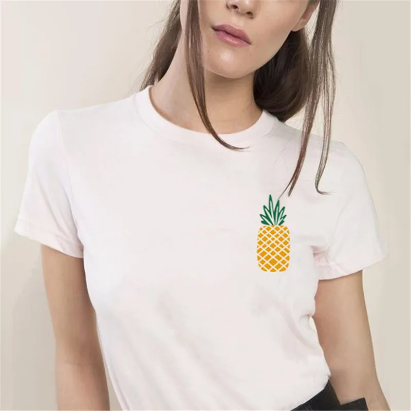 

Summer Fresh Style Women Tee Top Pocket Pineapple Print Cute T shirt