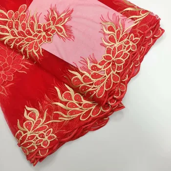 

Luxury french lace fabric with beads and stones red lace fabric for women high quality nigerian lace fabric 5yards/lot WH