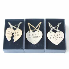 Cute Two Flap Stitching Best Bitches Broken font b Heart b font font b Pendants b