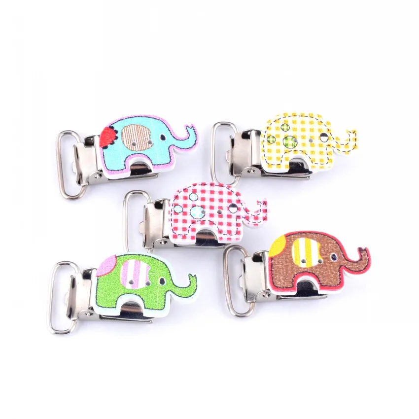 Free Shipping 10Pcs Baby Pacifier Clips Wood Cartoon Elephant Pattern
