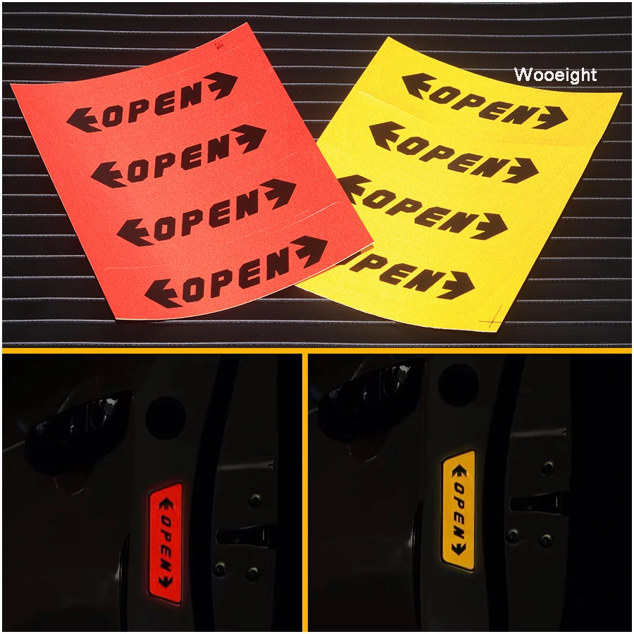Wooeight 4Pcs Car Styling Anti-collision Warning Sticker Affixed To Open The Door Universal Reflective Safety Decals For BMW Audi Benz (4)