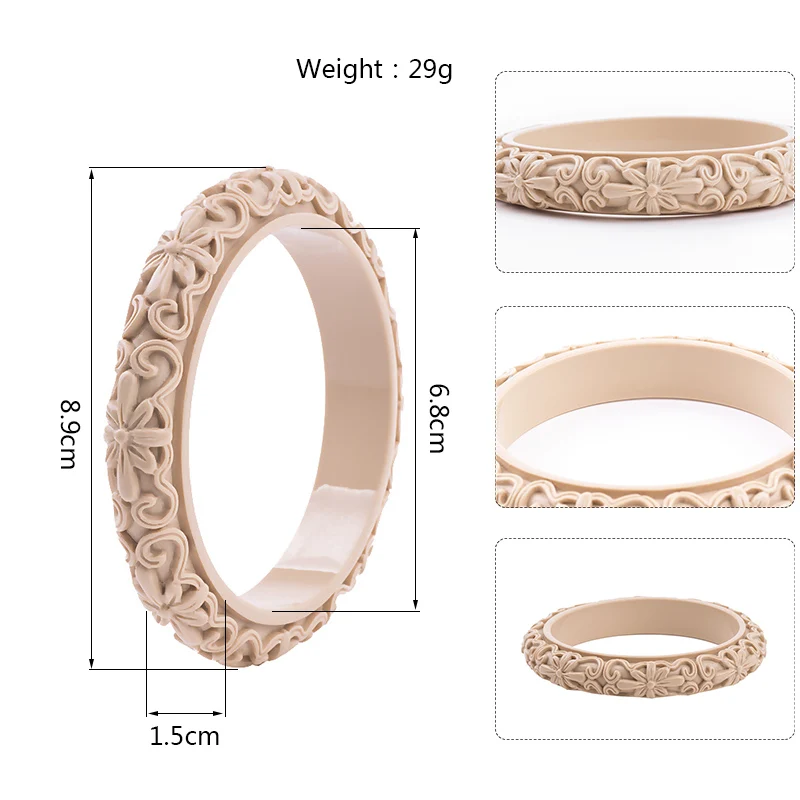 Classic Resin Cuff Engraved Flower Bracelets Bangles for Women New Fashion Acrylic Bracelet Female Simple Charm Wedding Jewelry (7)