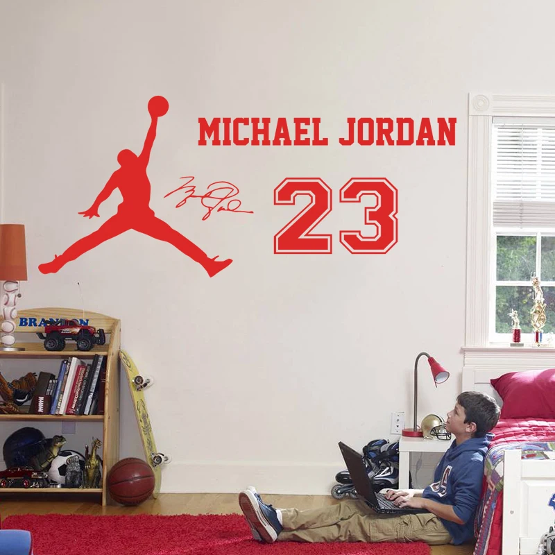 2016 New design Michael Jordan Wall Sticker Vinyl DIY home decor Basketball star Decals Sport for kids room free shipping