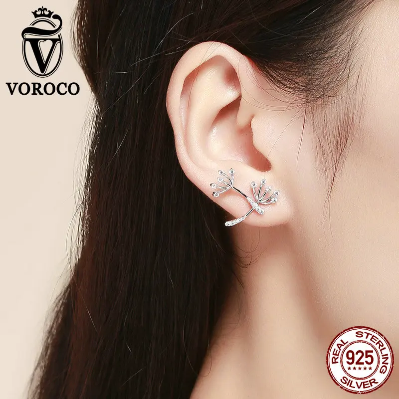 Voroco настоящий 925 пробы серебряные серьги-гвоздики в форме одуванчиков, любовь в богемном стиле Серебряные серьги для Для женщин Обручение, хорошее ювелирное изделие, BKE506