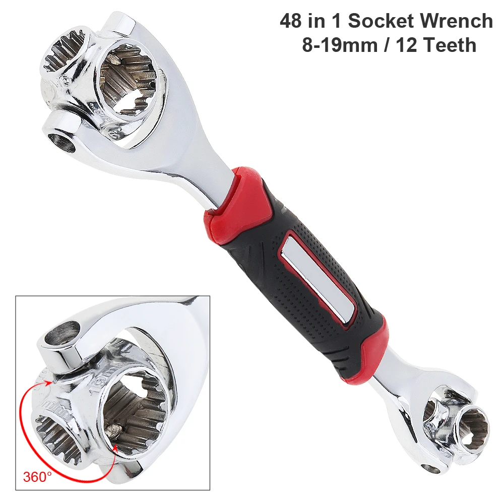

48 In 1 Multi-function 360 degree Rotary 8-19mm Torque Socket Wrench with 12 Teeth Type for Furniture Car Repair