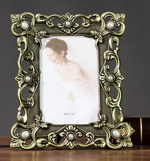 

6 inch metal photo frame with diamond pearl photo frame wedding photo frame home family photo frame