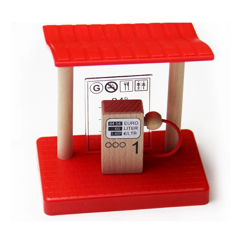 

P140 Wooden bulk train track accessories, red gas station, compatible with wooden car train tracks, children's toys