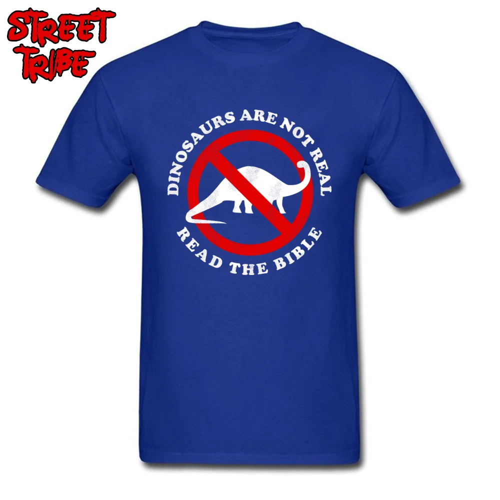 Leisure All Cotton T-shirts for Adult Short Sleeve Slim Fit Tees Wholesale NEW YEAR DAY Crew Neck Tee Shirt Custom Dinosaurs Are Not Real Read The Bible blue