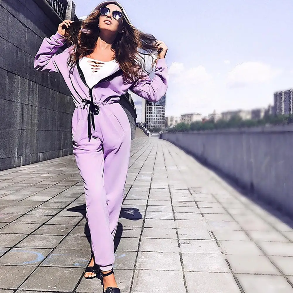 

Autumn Sports And Leisure Hooded One-piece Suit Set Belt Cap Running Set Sportswear Suits High Quality 2018