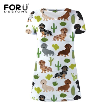 

FORUDESIGNS Dachshund Dog Print Summer Dress 2019 Beach Dresses Casual Sexy Dress Shirt Slim Fit Vestido de festa Free Shipping
