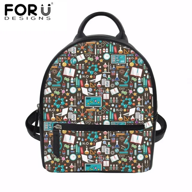 

FORUDESIGNS Women Backpack Funny Science Research Pattern PU Leather Rucksack Kids Package Storage Bag Teenager Girls Daypack