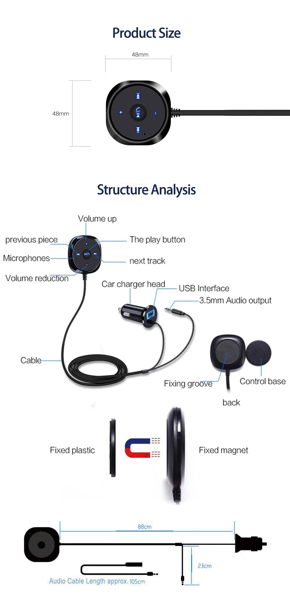 CDEN Handsfree Bluetooth автомобильный комплект MP3-плеер для автомобиля, USB зарядное устройство, Поддержка Siri 3,5 мм Aux Bluetooth Carkit