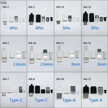

YuXi 10pcs DIY Micro USB Welding Type Male 4 5 Pin Plug Connector w/Plastic Cover Type A Type C for iPhone male Plug 8Pin