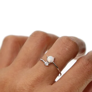 

925 sterling silver adjust Cute Single Row White Fire Opal Rings for Women Vintage 925 Sterling Silver Filled CZ Rings