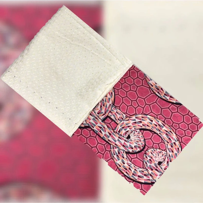 

African Print Fabric Wax Cloth Net Cloth Matching Telas Por Metro Cotton 3 Yards Punch 2.5 Yards Lace High Quality Rich Getzner