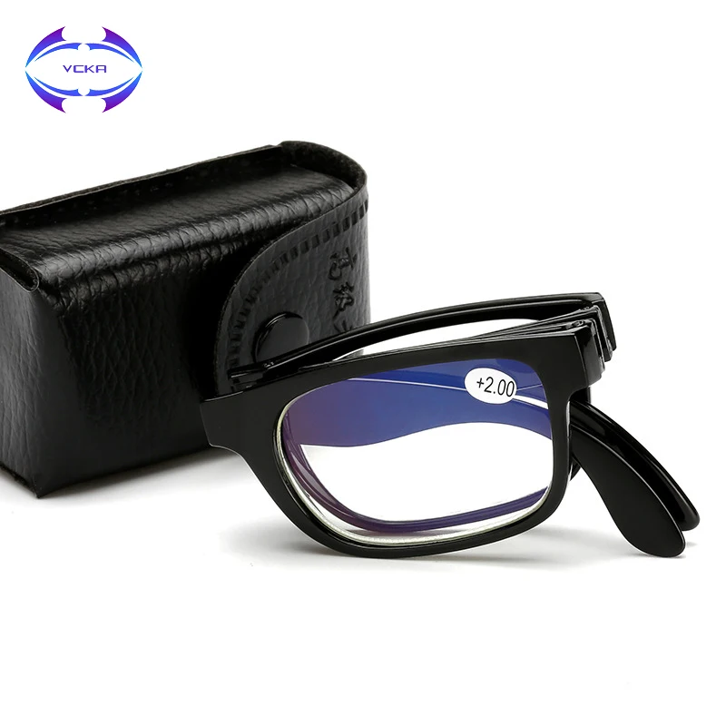 VCKA Унисекс Складные очки для чтения анти-синий светильник очки с Чехол+ 1,0+ 1,5+ 2,0+ 2,5+ 3,0+ 3,5+ 4,0++ женские мужские очки