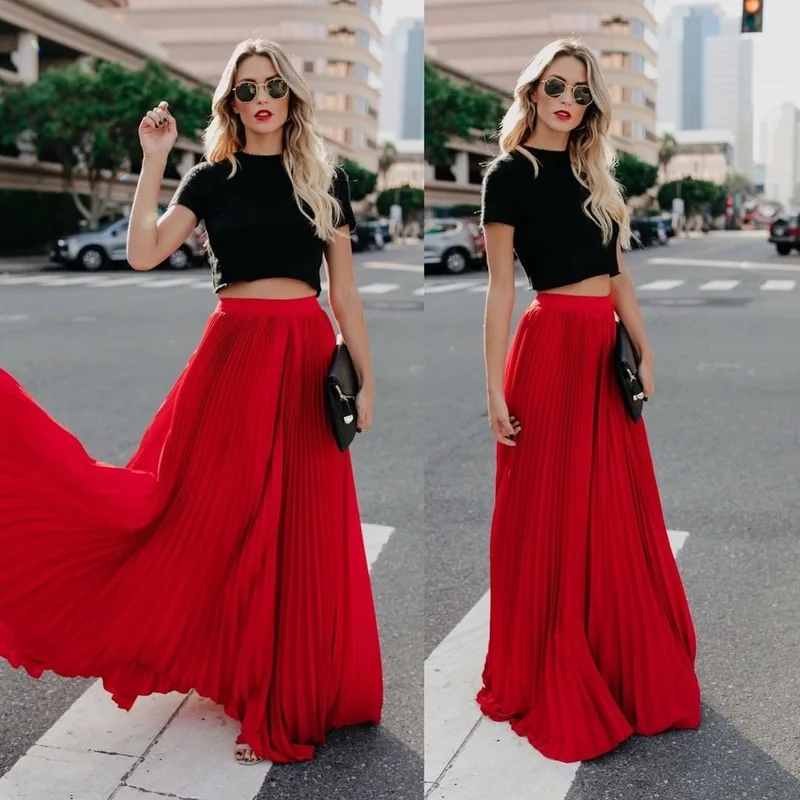 

ZOGAA 2019 Spring Summer Pleated Skirt Women's Vintage High Waist Skirt Solid Long Skirts New Fashion Female Maxi Party Skirts