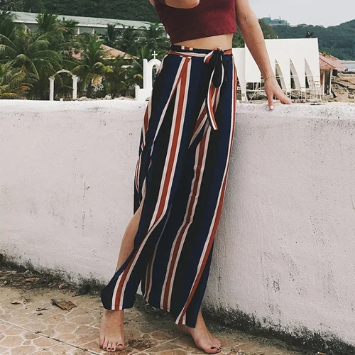 YKARITIANNA Womens Casual Loose Elastic Waist Plus Size Trouser Stripe Wide Leg Pants 2019 Summer YKARITIANNA Womens Casual Loose Elastic Waist Plus Size Trouser Stripe Wide Leg Pants 2019 Summer