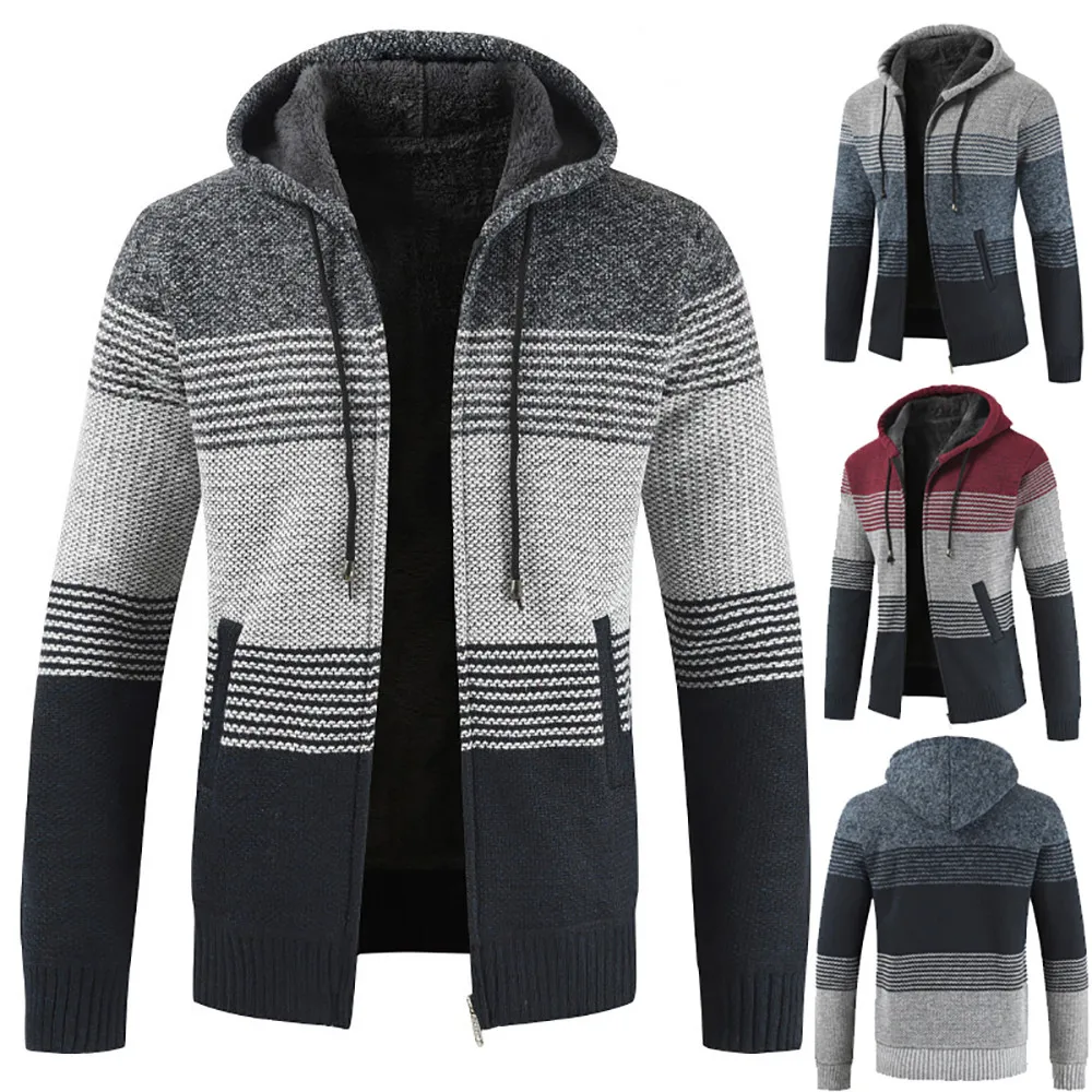 

Mens Winter Cardigan Striped Zipper Hoodie Outwear Tops Blouse Coats sudaderas para hombre jackets and coats casaco masculino
