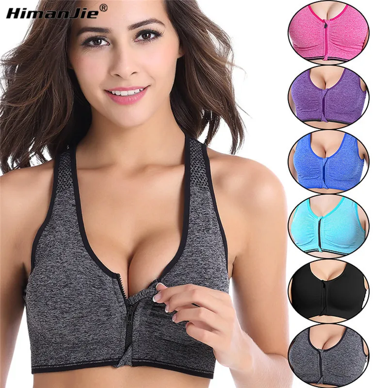 M RACLE Womens High Impact Padding Zip Front Racerback Sports Bra Running Yoga Top