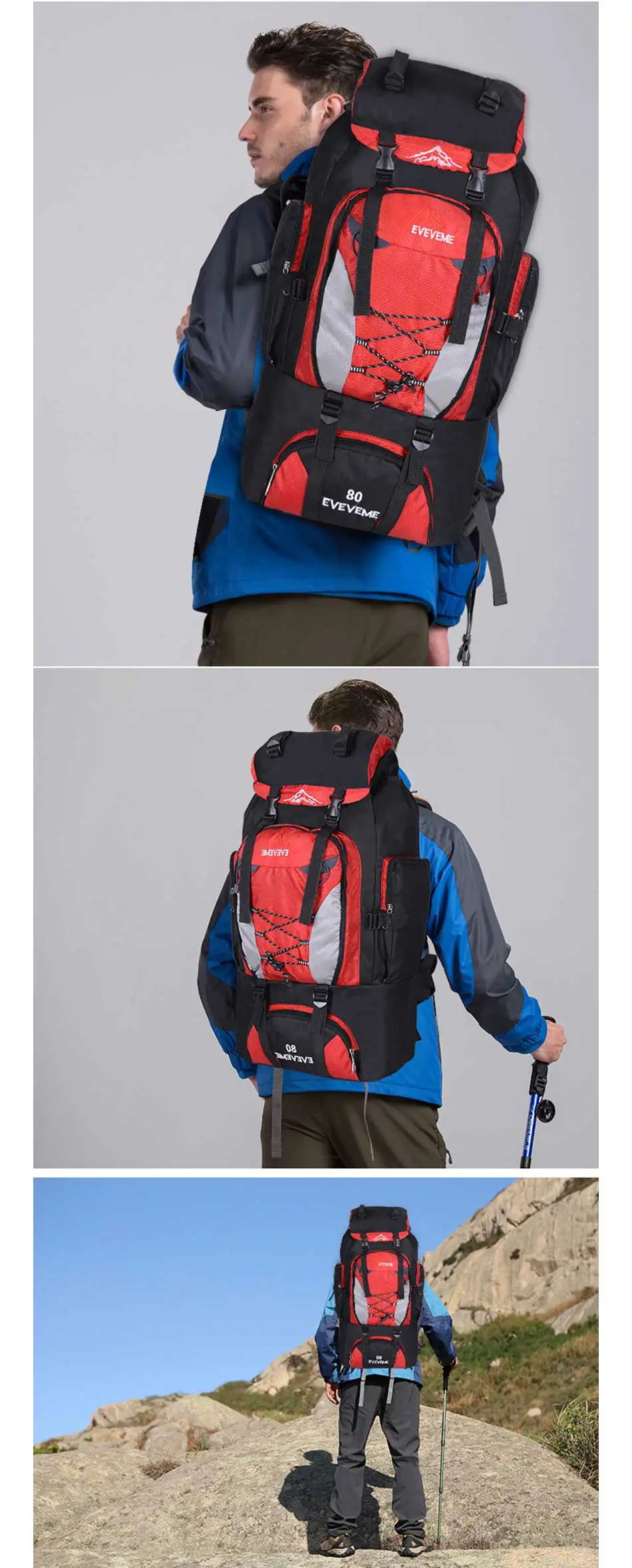 Рюкзаки 80L походный рюкзак для кемпинга, сумка для спорта на открытом воздухе, сумки для путешествий, водонепроницаемые Наплечные мужские рюкзаки для альпинизма, рыбалки XA535WA