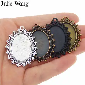 

Julie Wang 5 pcs Mixed 4 Colors Pattern alloy cameo cabochon oval base setting charm photo pendants Jewelry making accessory